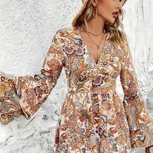 Paisley flare arm dress